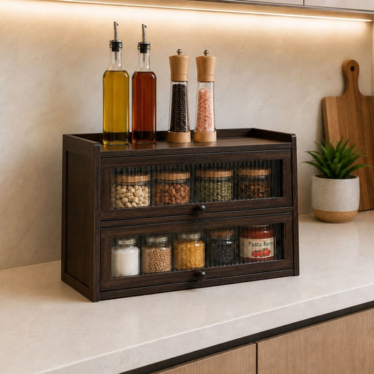 Bamboo Cabinet with Fluted Doors | Fits Under Wall Units | Spice & Cutlery Storage