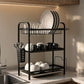 3-Tier Steel Dish Rack with Drip Tray - Black Matte | For Indian Kitchen Countertops