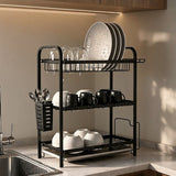 3-Tier Steel Dish Rack with Drip Tray - Black Matte | For Indian Kitchen Countertops