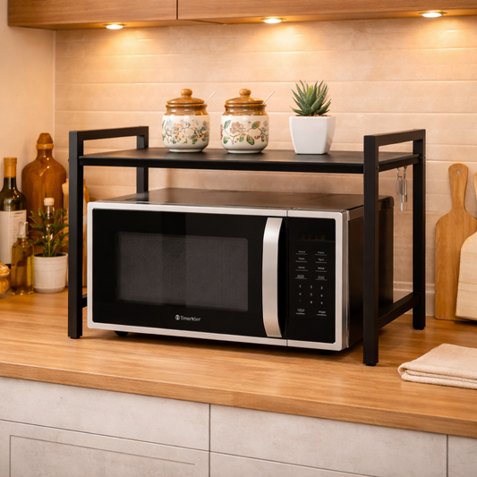 Metal Microwave OTG Stand with Utensil Hooks India – Kitchen Appliance Rack – SimplifiNest