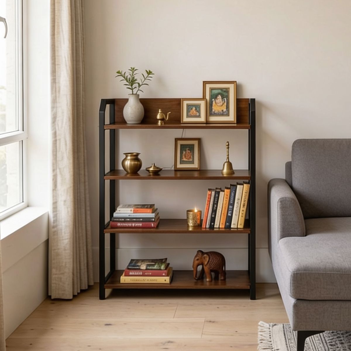 4-Tier Wood & Metal Storage Rack