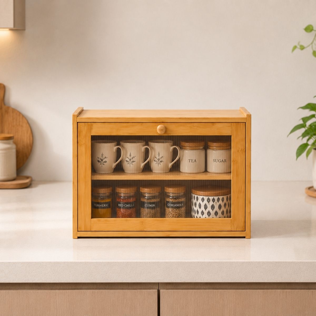 Bamboo Countertop Kitchen Cabinet with Fiber Glass-Style Finish