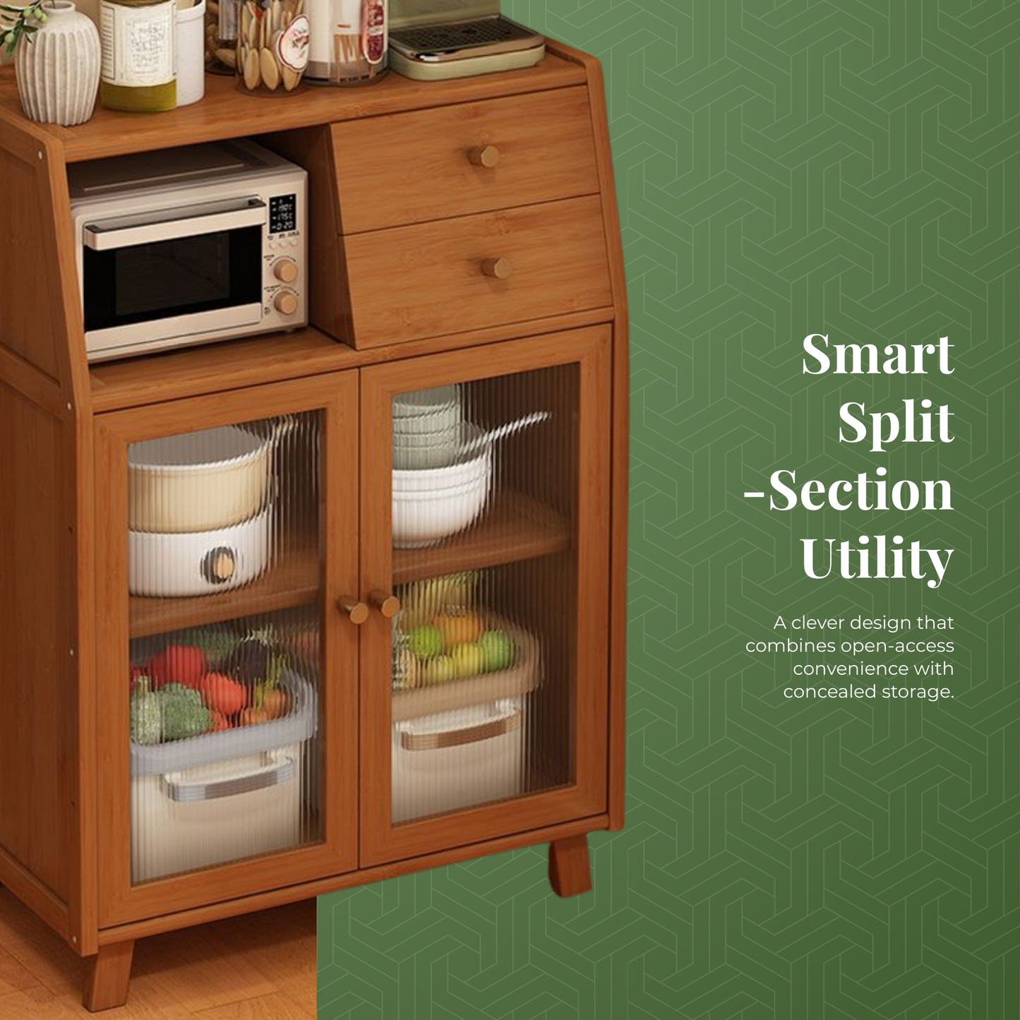 Bamboo Sideboard Open Appliance Station – Toaster Coffee Maker Storage Kitchen India SimplifiNest