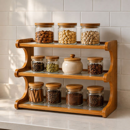 Bamboo Countertop Organiser Rack with Fibre Panels | Kitchen, Bathroom & Desk