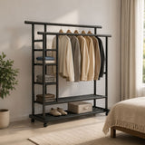 Premium Heavy Duty Double Clothing Rack with Storage Sections
