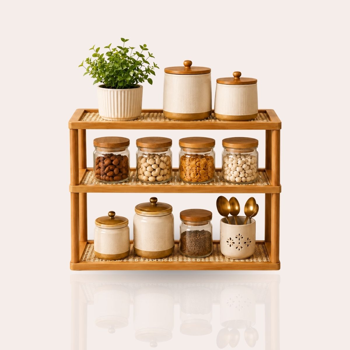 TriShelf Premium Bamboo Countertop Organizer Rack