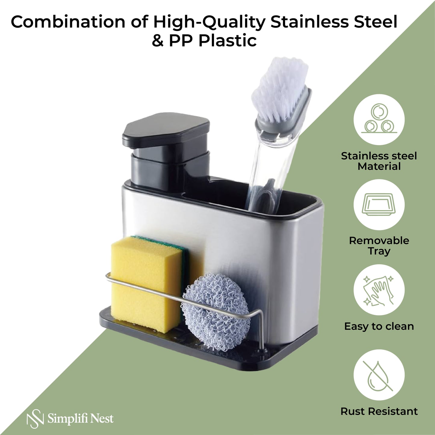 Dish Soap Dispenser with Sponge Holder & Tray - SimplifiNest