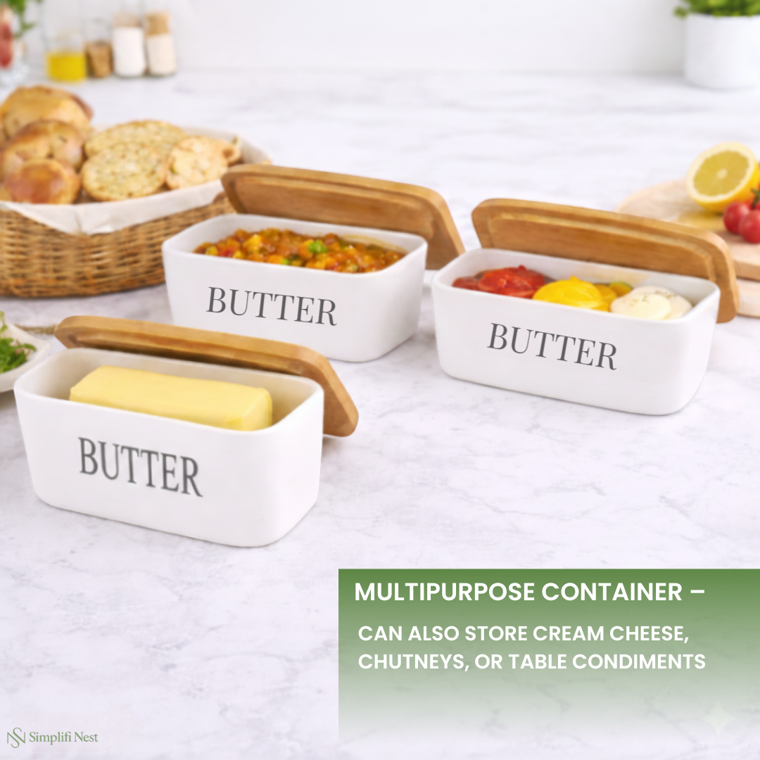 Ceramic Butter Keeper with Bamboo Lid & Knife