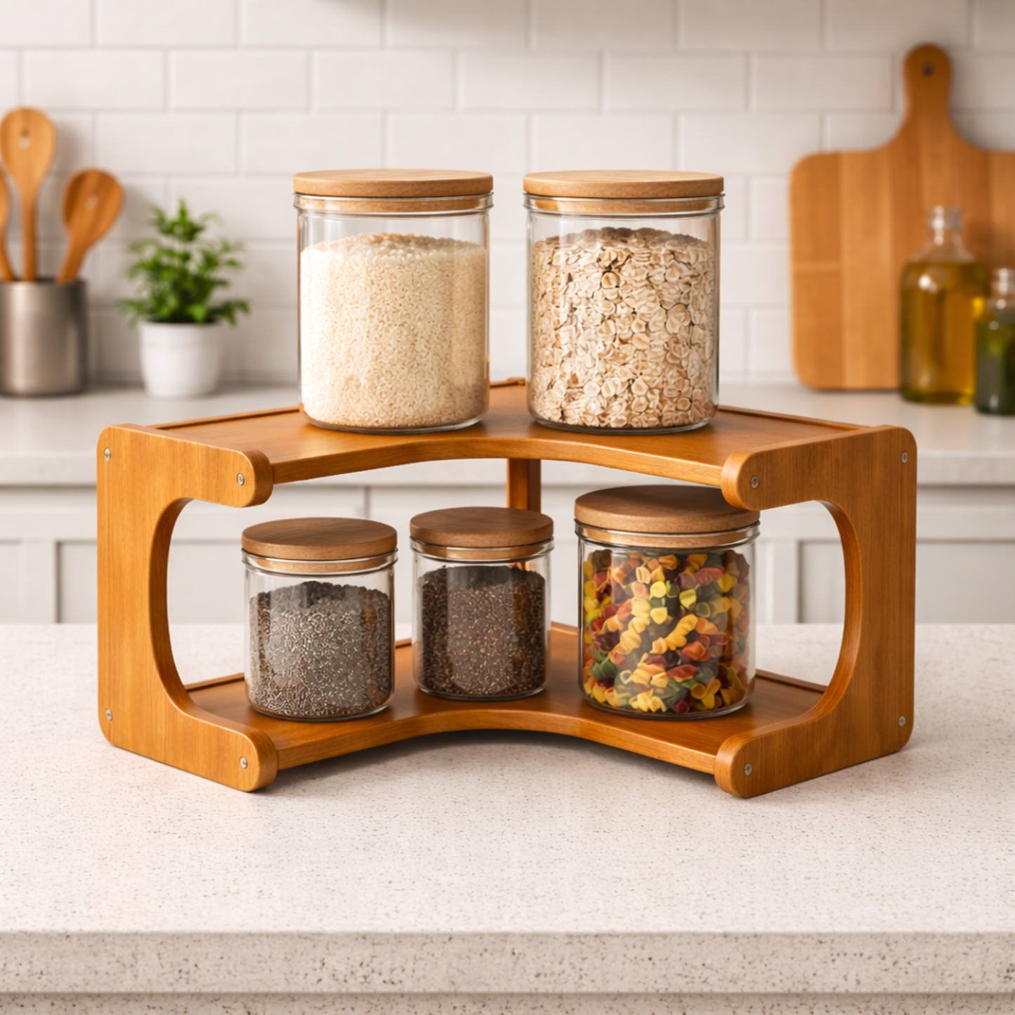 Bamboo L-Shaped Corner Kitchen Rack 2-Tier for Indian Kitchen – SimplifiNest