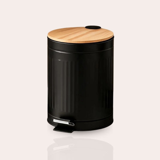 Metal Dustbin with Foot Pedal & Removable Bucket | Rust-Free Steel & Bamboo | 5L