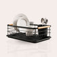 Black Steel Dish Drying Rack with Bamboo Handle