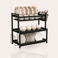 3-Tier Dish Drying Rack with 3 Removable Drip Trays & Utensil Basket | Black Powder-Coated Bartan Stand for Kitchen