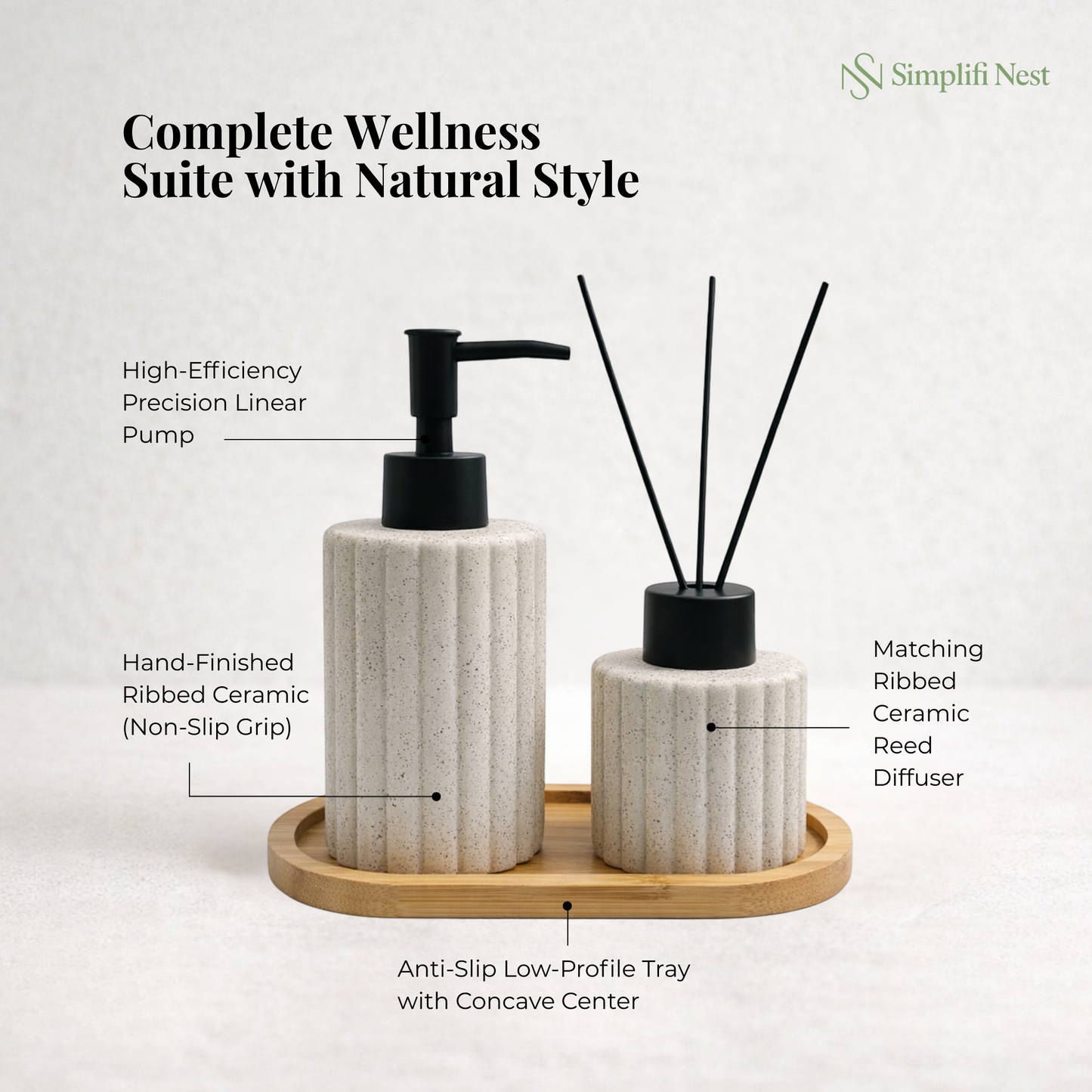 Artisan Ceramic & Bamboo 3-Piece Spa Set