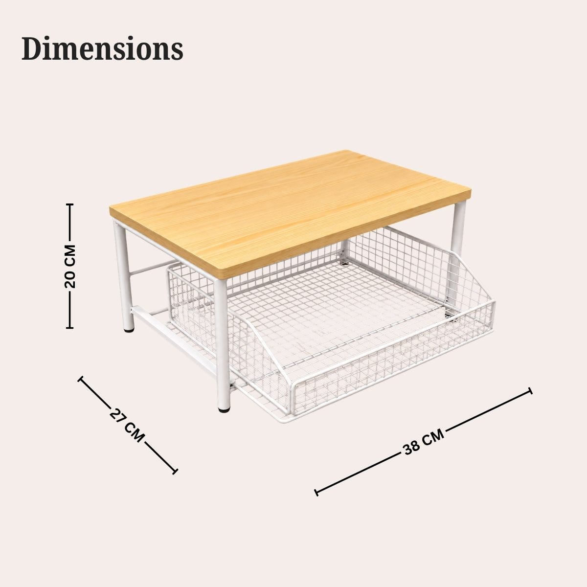 Premium Pine Wood Countertop Storage Organizer with Sliding Basket