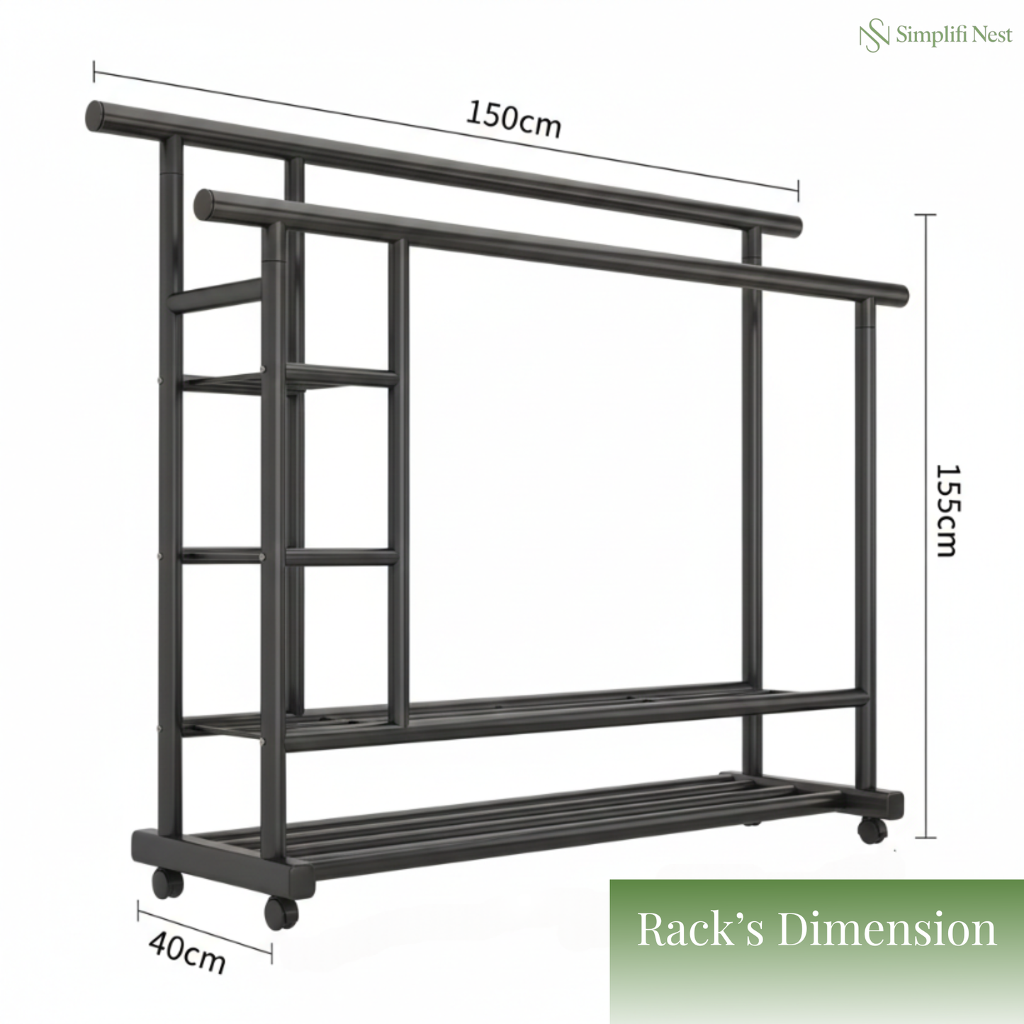 Premium Heavy Duty Double Clothing Rack with Storage Sections
