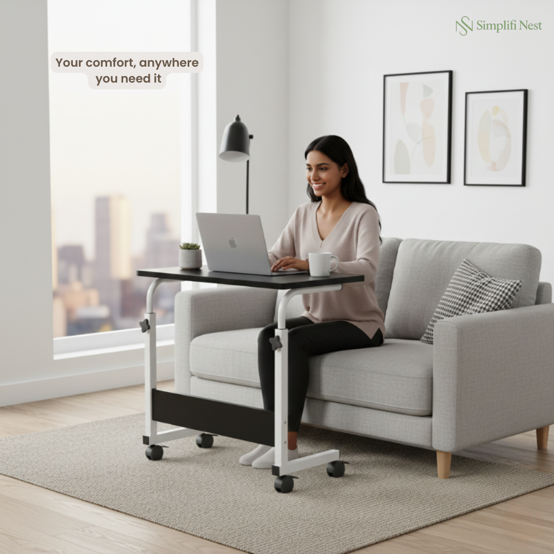 Height-Adjustable Portable Laptop Table with Wheels