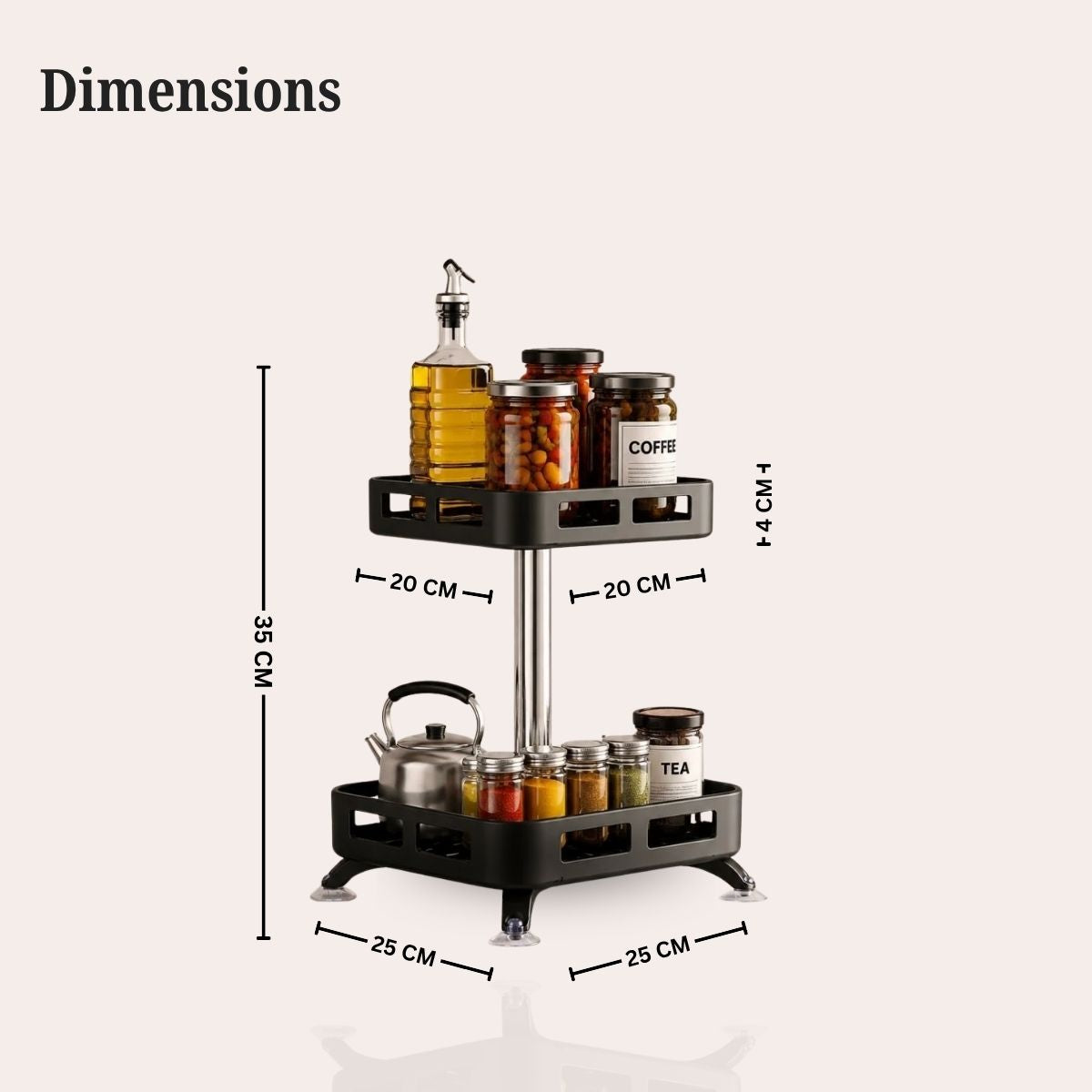 2-Tier Rectangular 360° Rotating Kitchen Rack | Stainless Steel | Spices, Jars & Masala Organizer