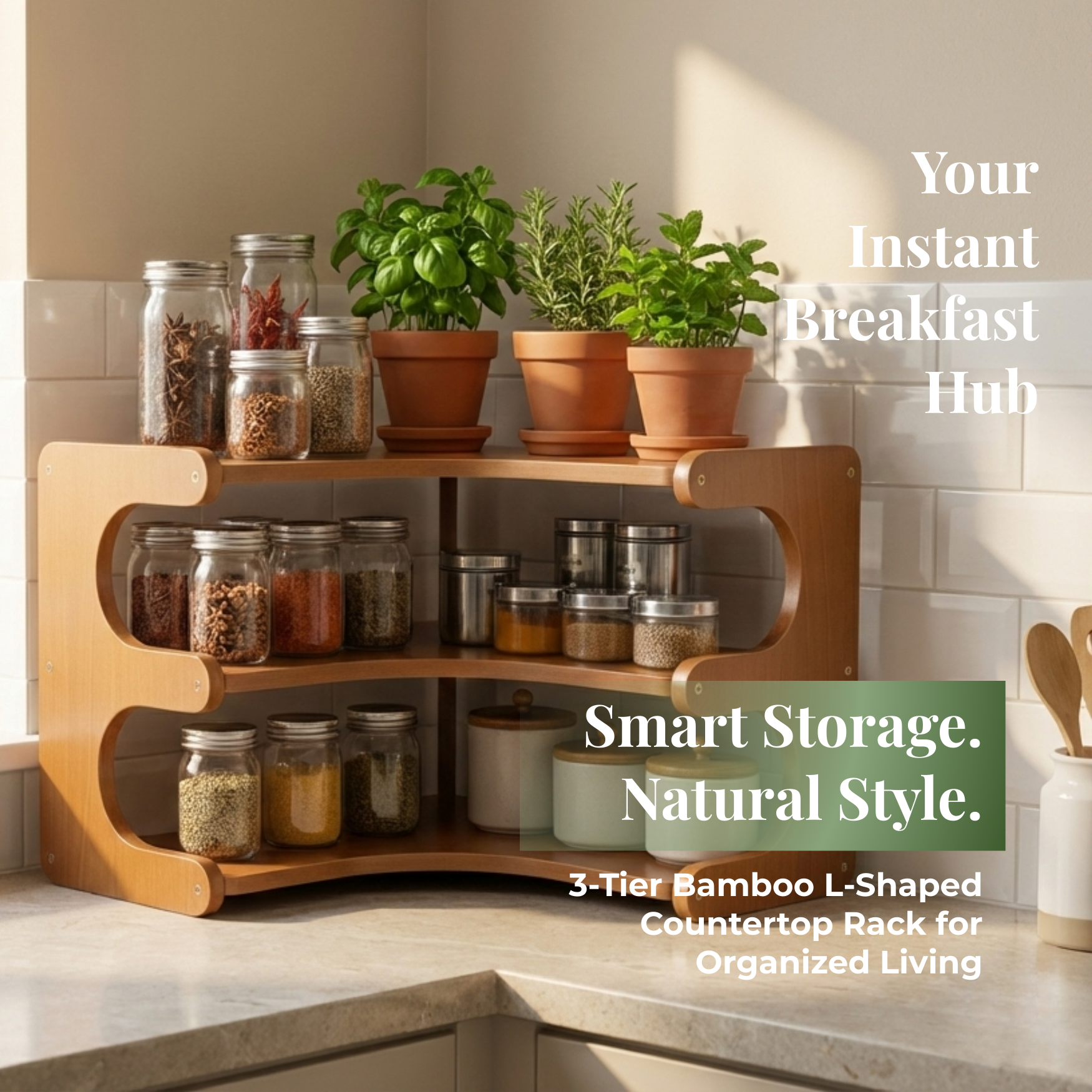 Bamboo Corner Rack Organised with Spices and Masala Jars in Indian Kitchen – SimplifiNest