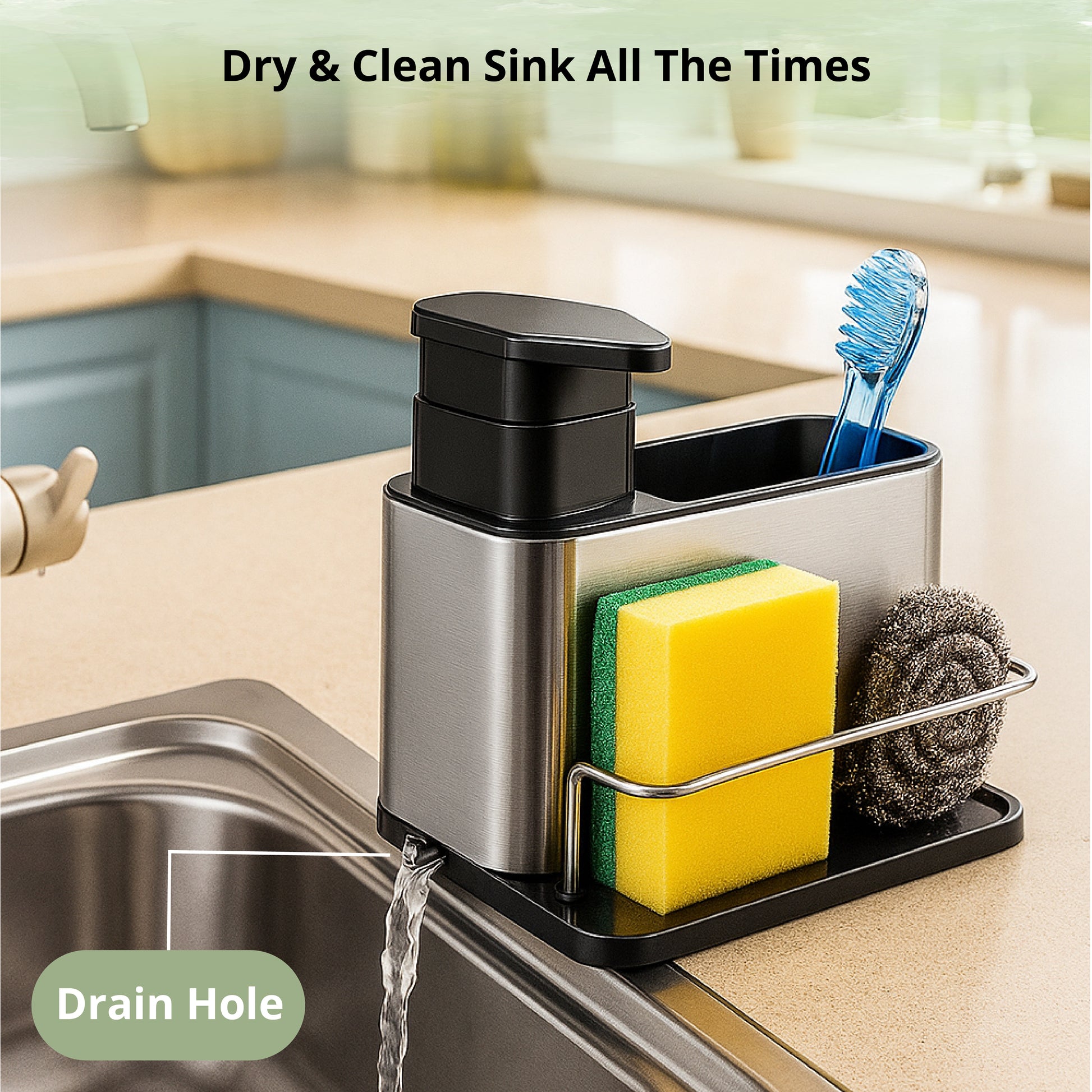 Dish Soap Dispenser with Sponge Holder & Tray - SimplifiNest