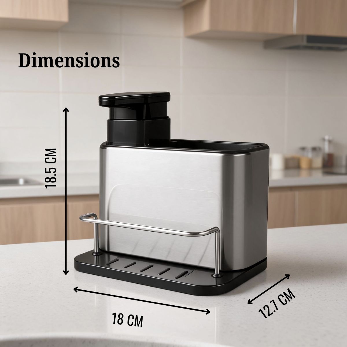 Dish Soap Dispenser with Sponge Holder & Tray