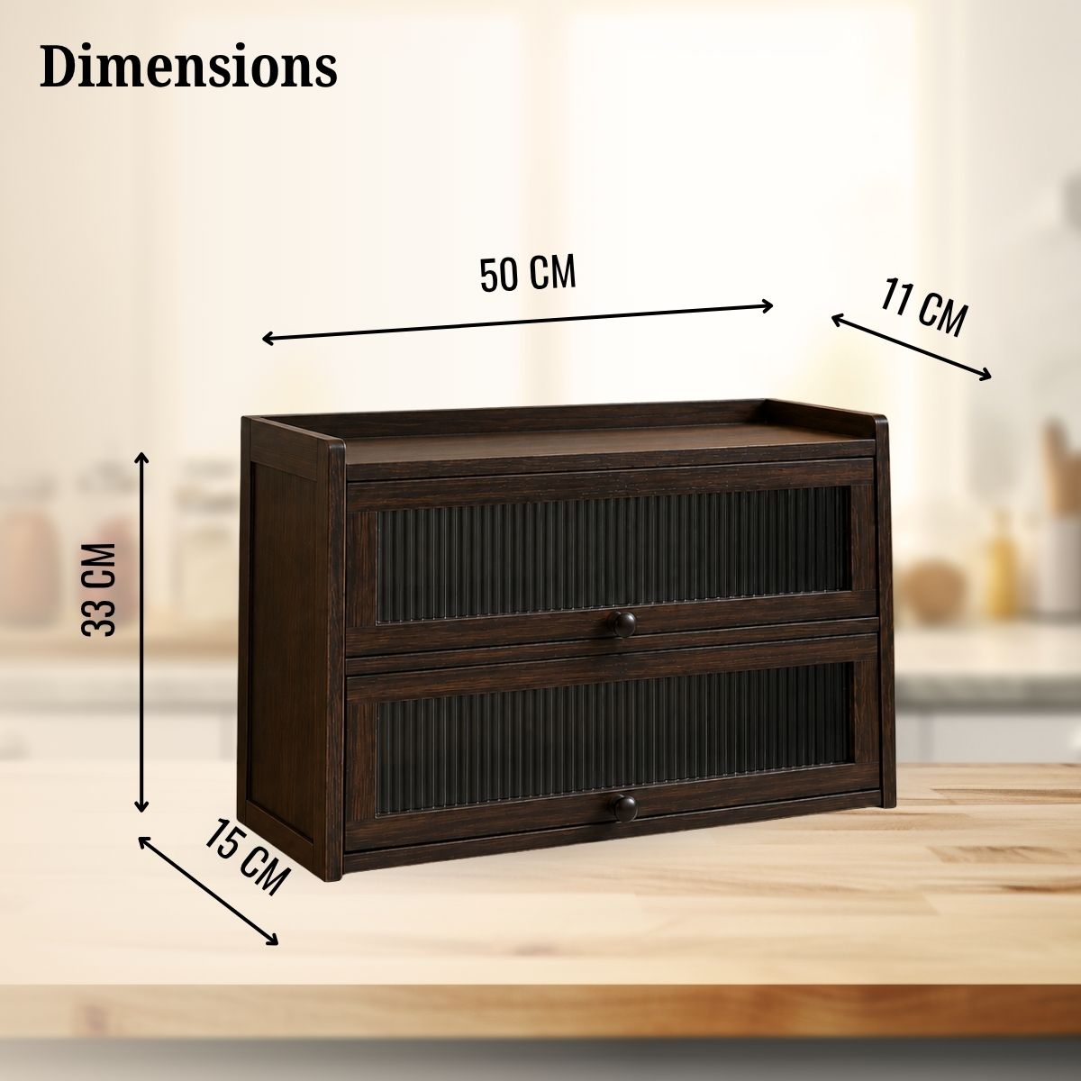 Bamboo Cabinet with Fluted Doors | Fits Under Wall Units | Spice & Cutlery Storage