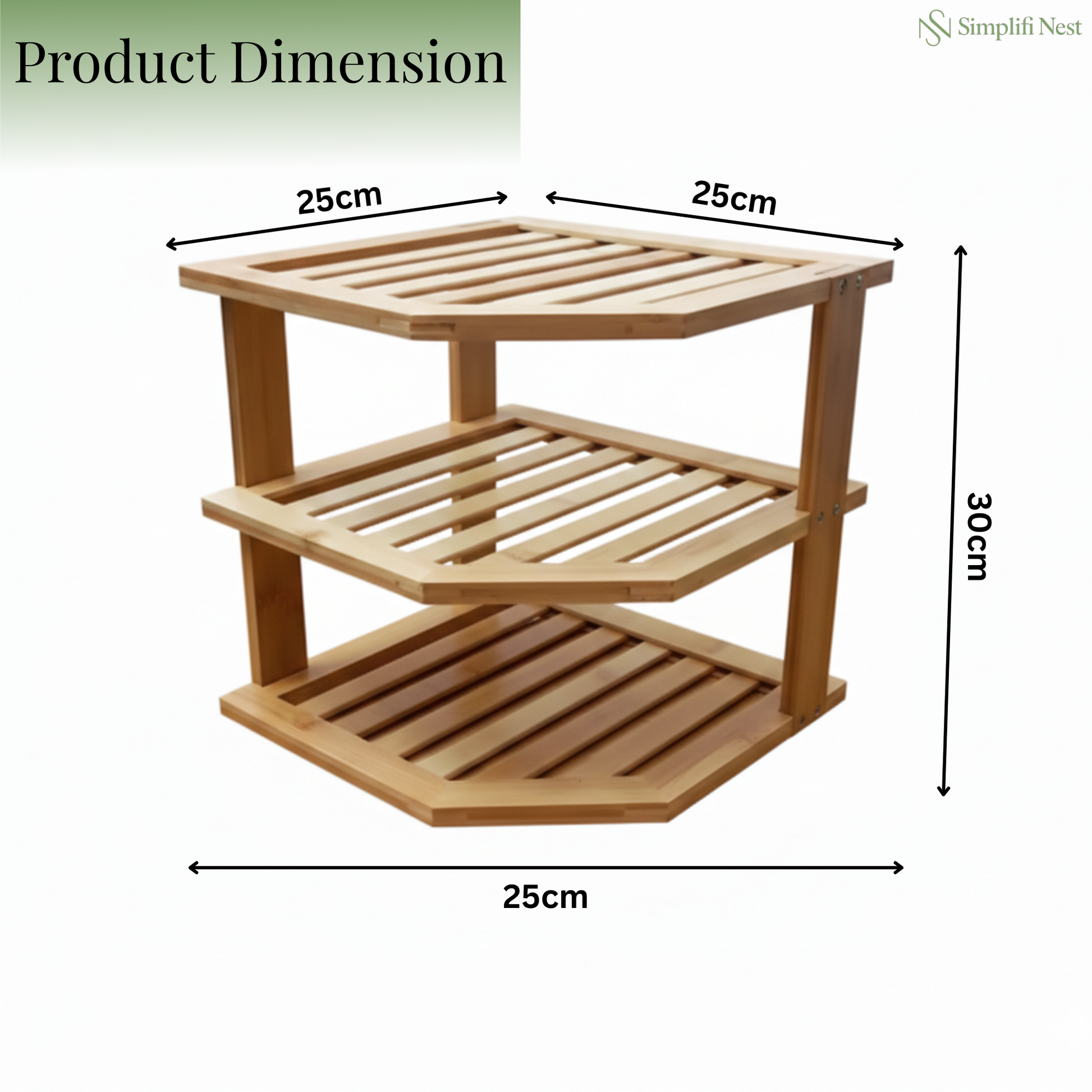 Natural Bamboo Corner Rack Kitchen Dimensions 25x25x30cm – India Eco-Friendly Organizer – SimplifiNest