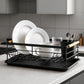 Black Steel Dish Drying Rack with Bamboo Handle