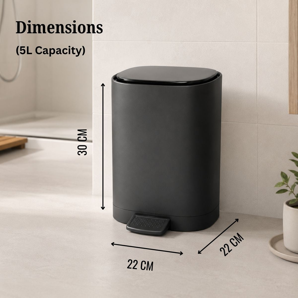 5L Matte Finish Dustbin with Removable Inner Bucket | Bathroom, Bedroom & Office