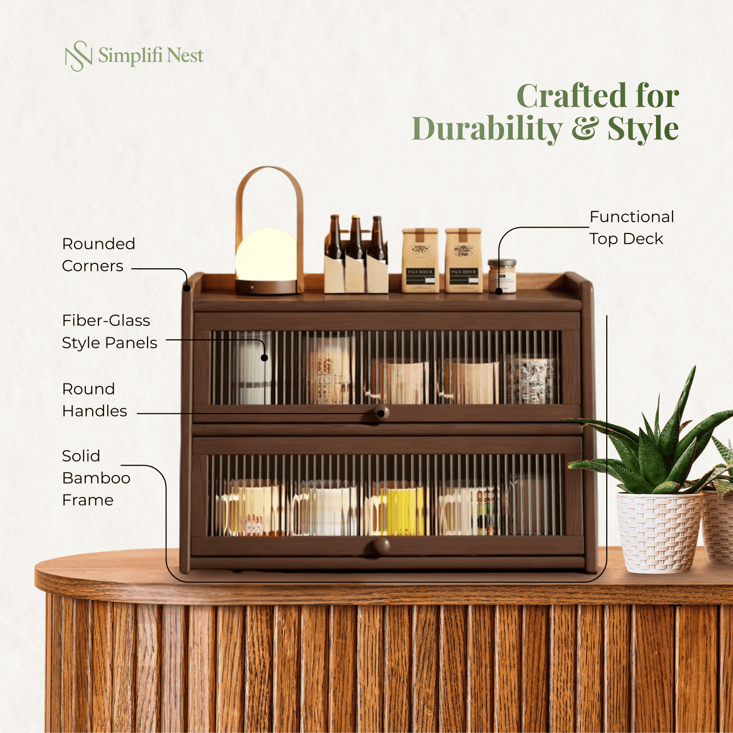 Bamboo Countertop Cabinet Features – Fluted Doors Dust-Proof Tapered Design SimplifiNest India