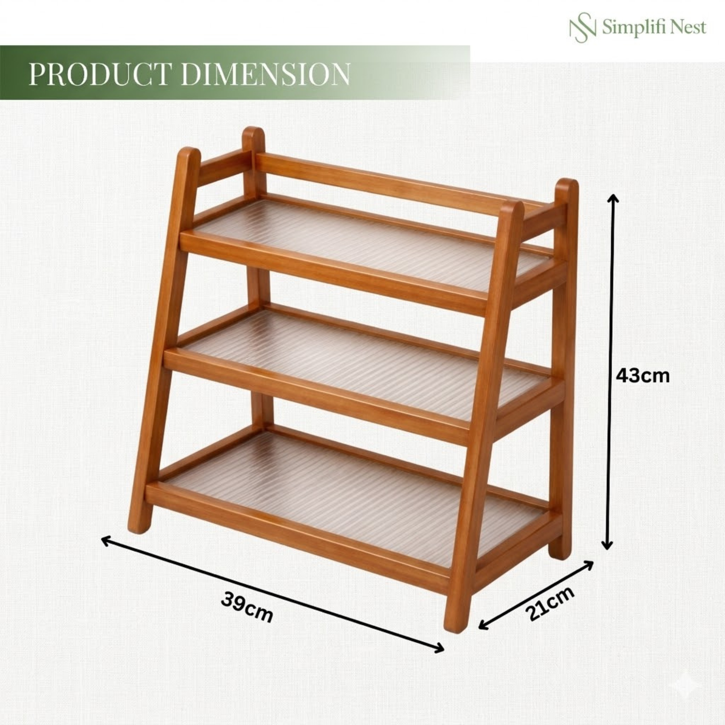 Modern Bamboo 3-Tier Countertop Organizer Rack | Fluted Fibre Glass Shelves