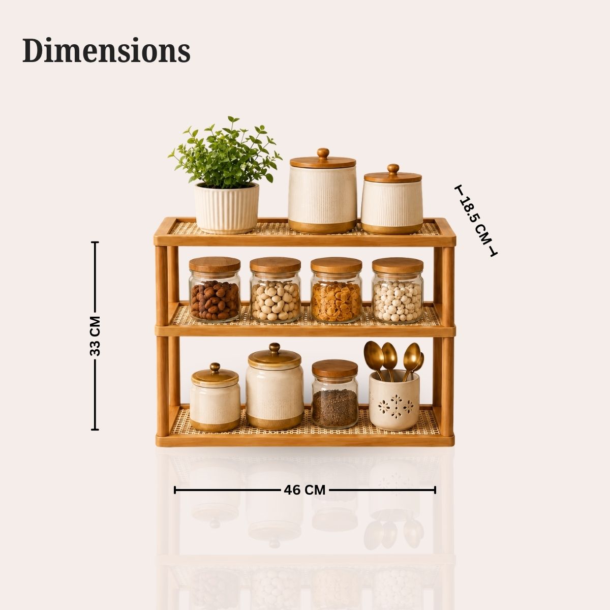 TriShelf Premium Bamboo Countertop Organizer Rack