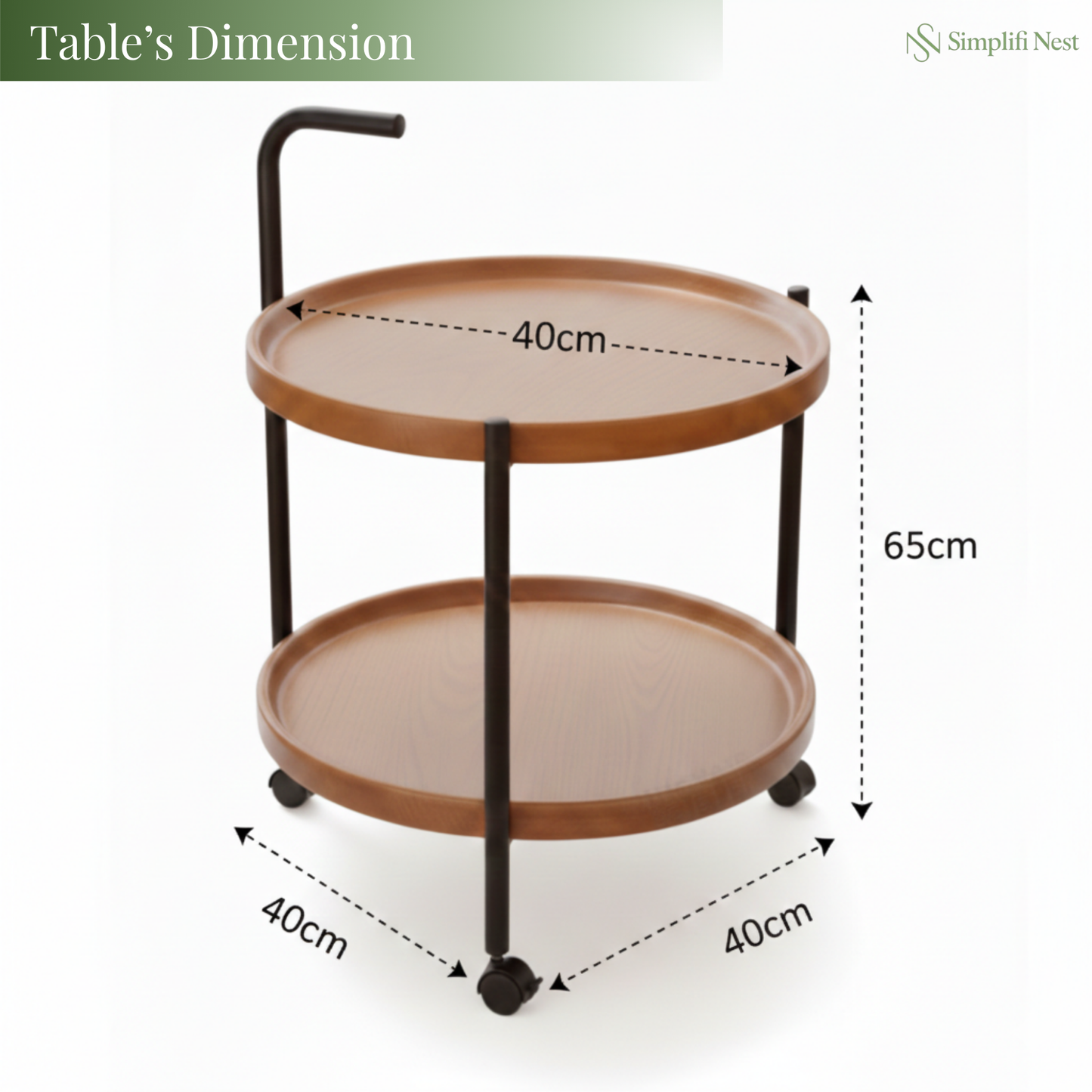 Premium 2-Tier Round Mobile Serving Trolley