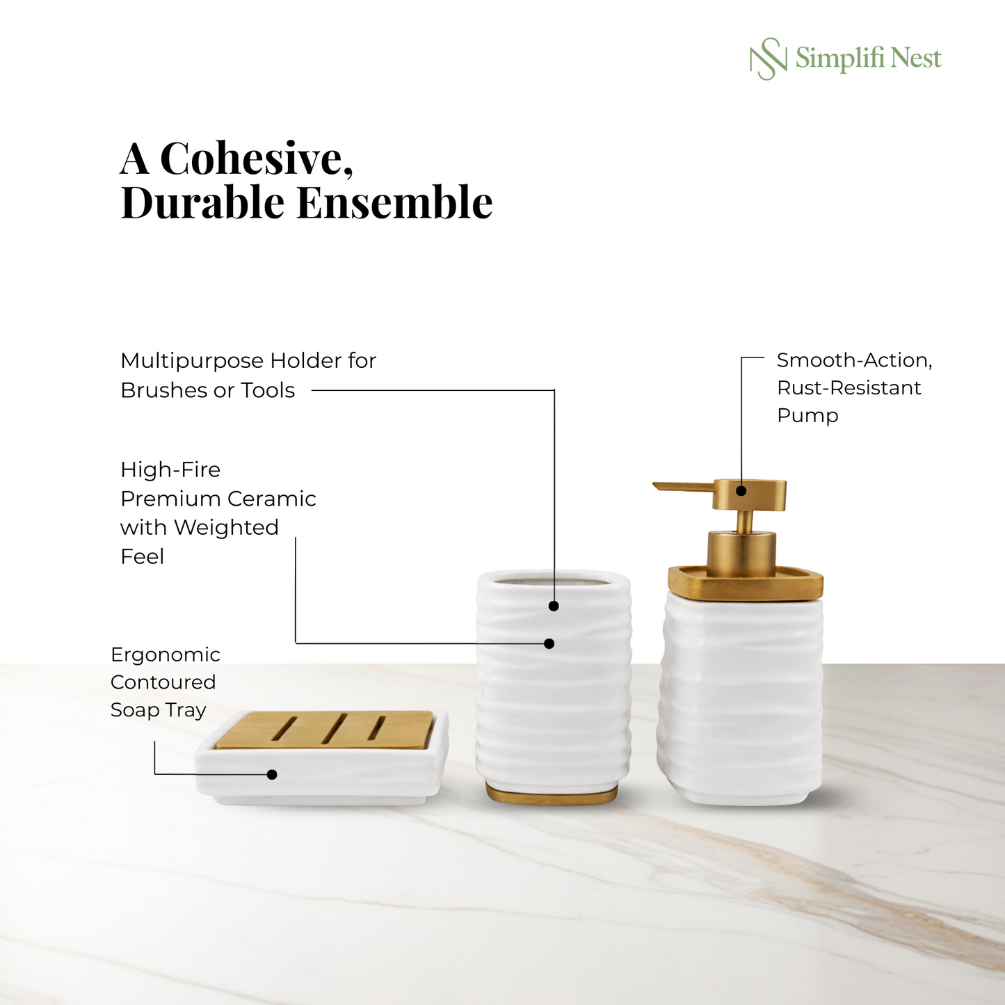 Premium 3-Piece Ceramic Bathroom Accessory Set