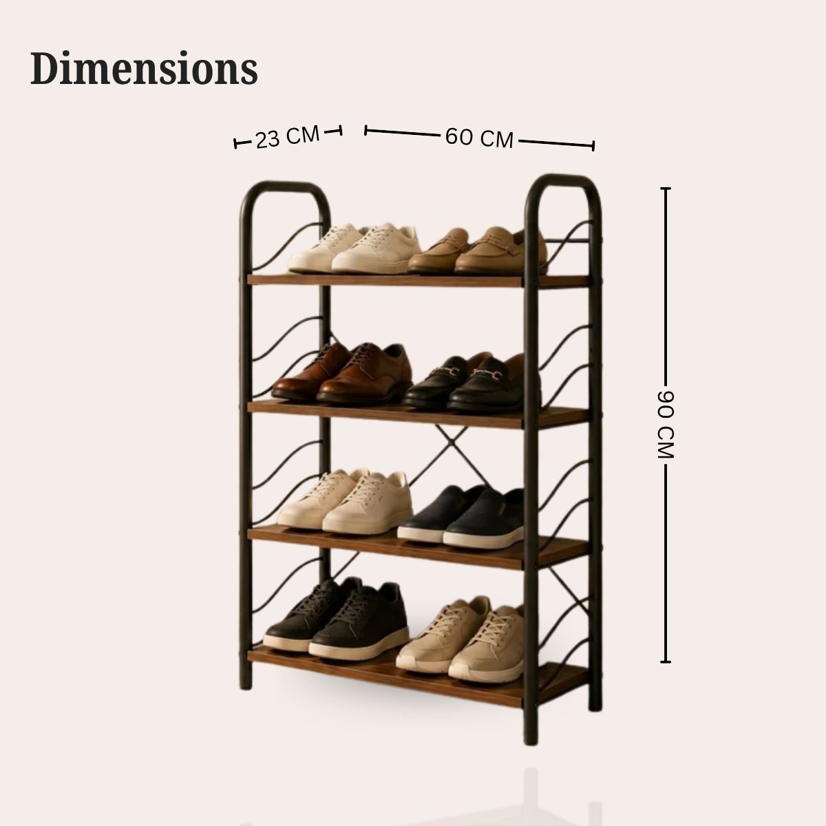 4-Tier Shoe Rack with Open Shelves | Wood & Metal Storage Organizer