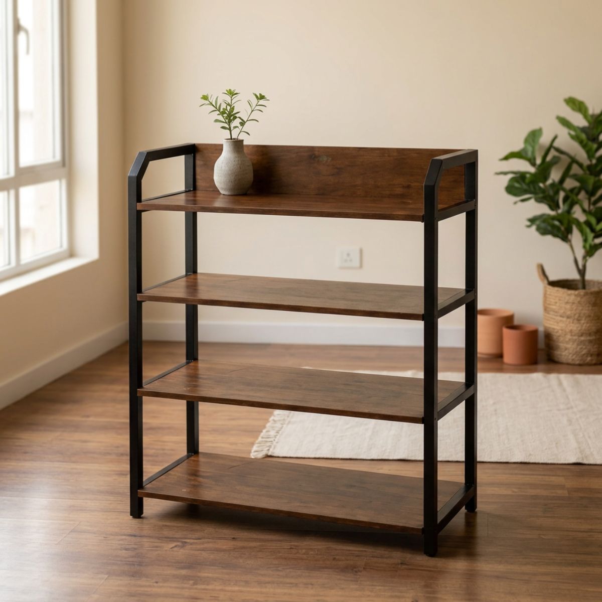 4-Tier Wood & Metal Storage Rack