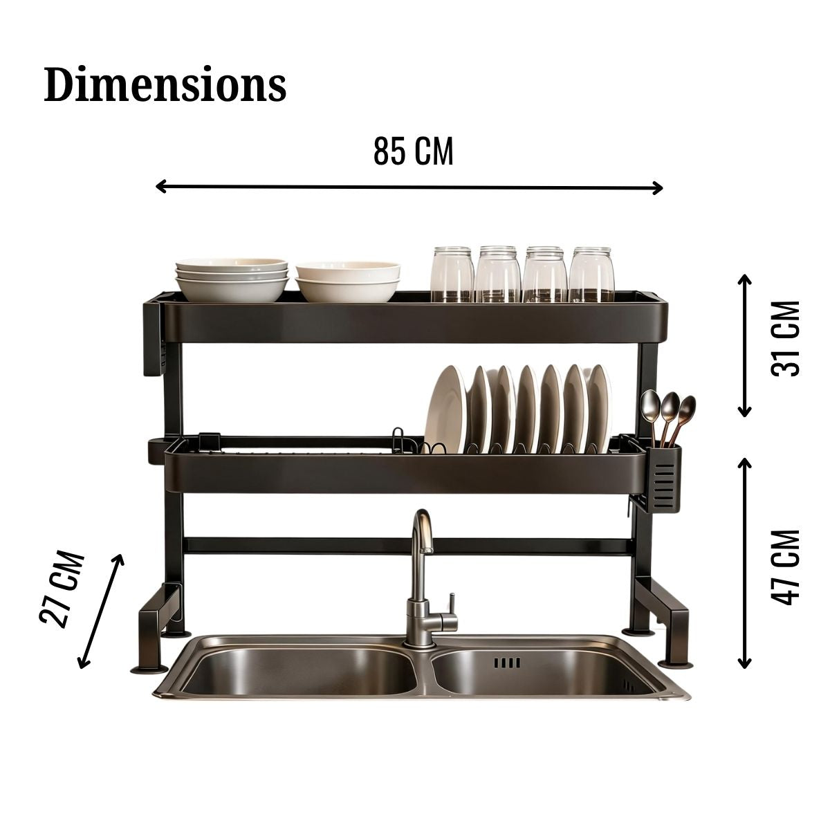 Stainless Steel Over-the-Sink Dish Rack & Bartan Stand | 65cm & 85cm | Multi-Compartment