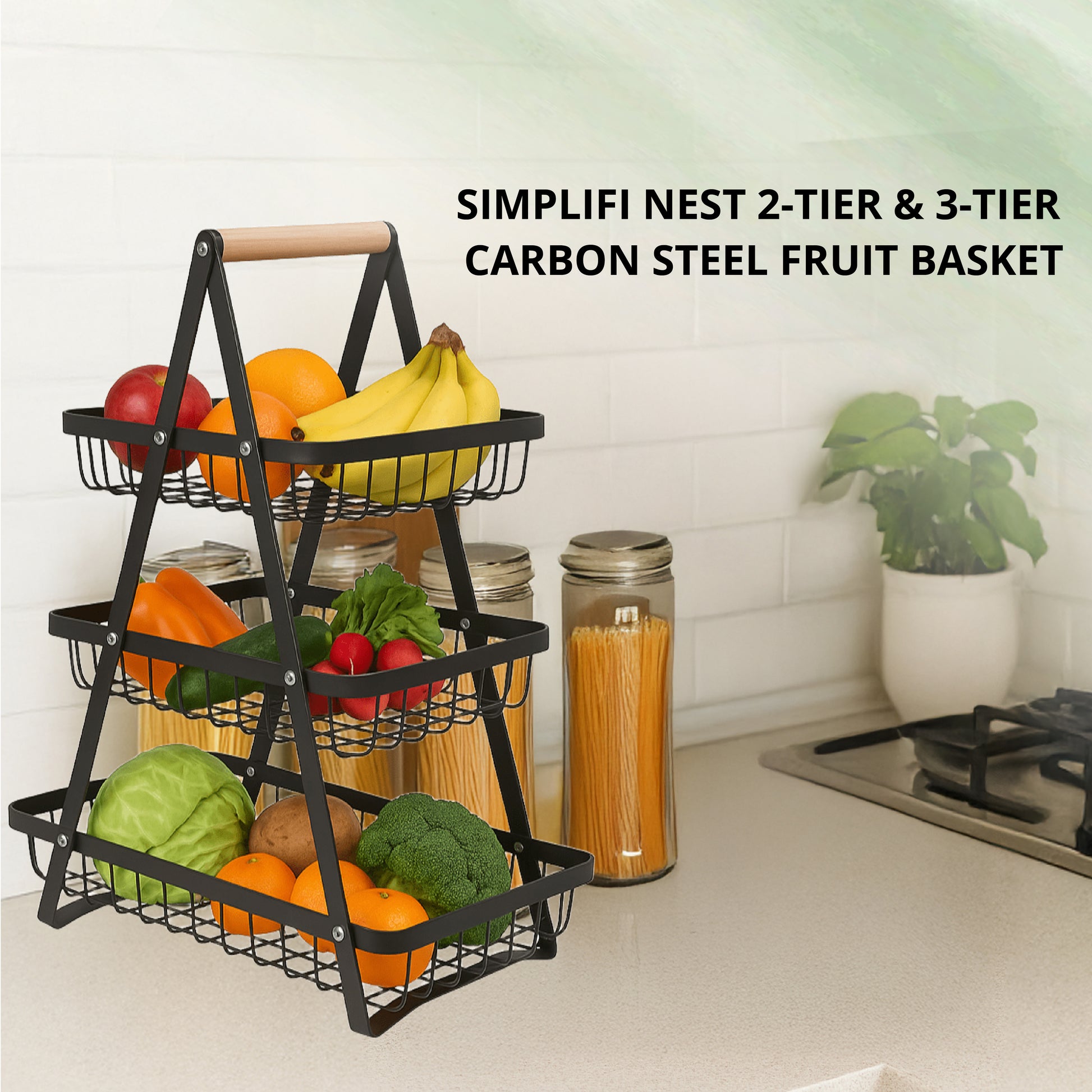 2-Tier & 3-Tier Carbon Steel Fruit Basket - SimplifiNest