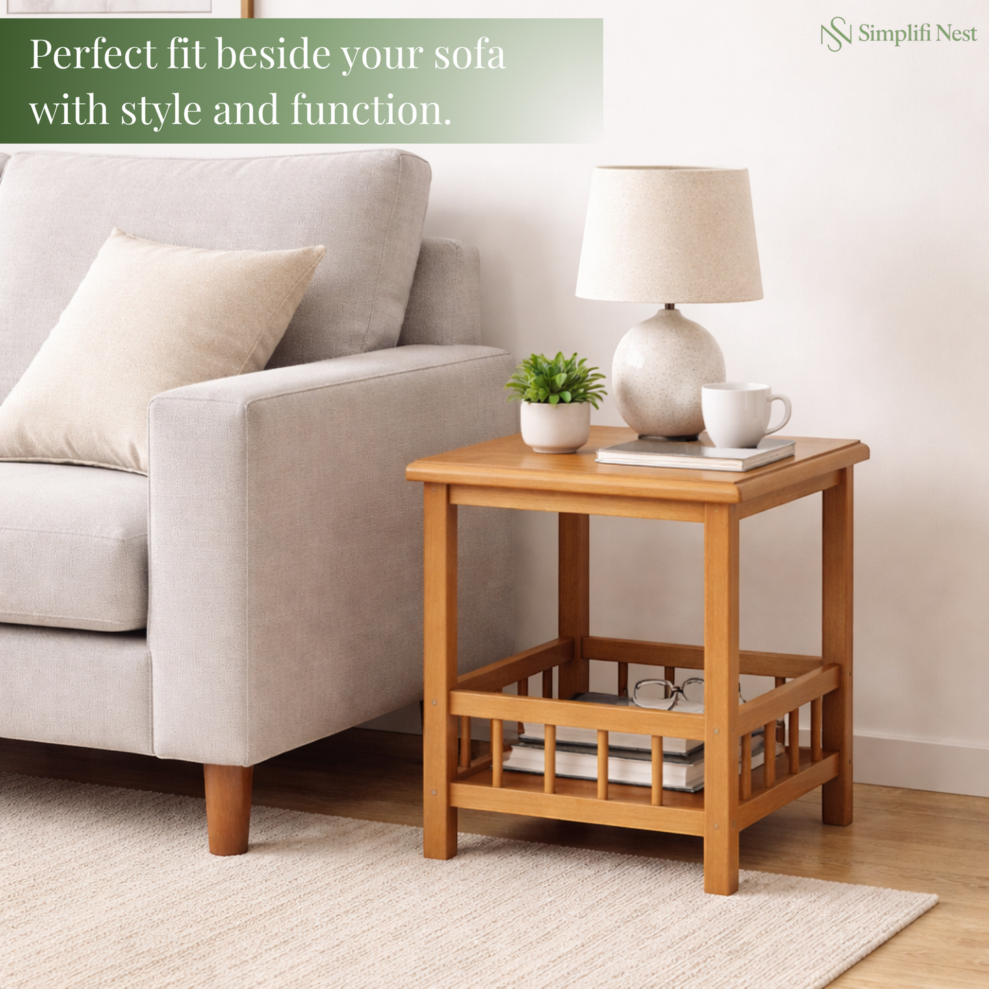Premium Bamboo Side Table With Storage Base
