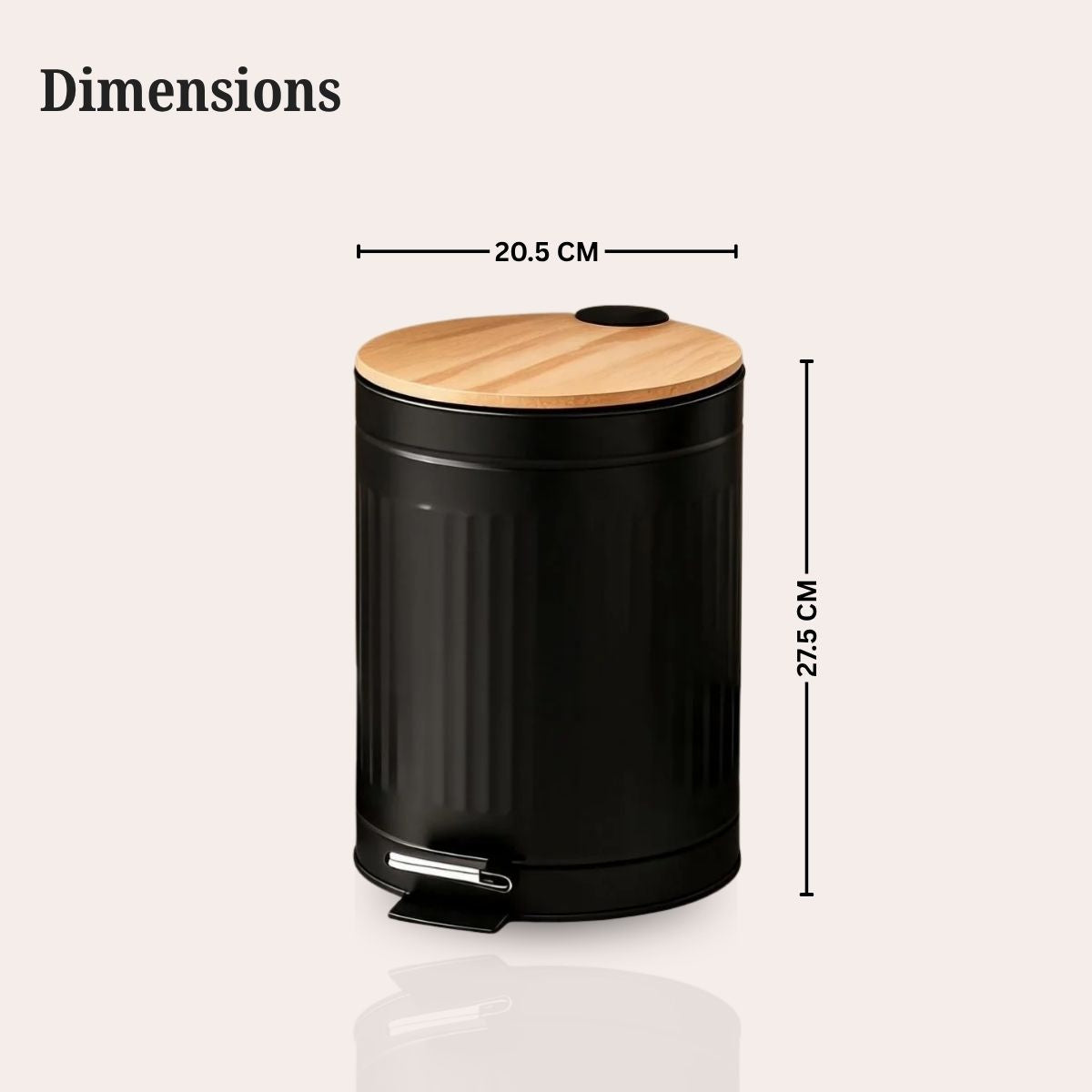 Metal Dustbin with Foot Pedal & Removable Bucket | Rust-Free Steel & Bamboo | 5L