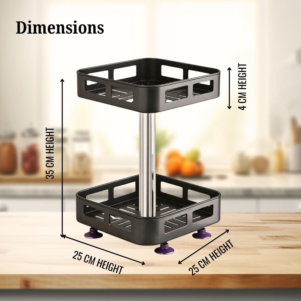 2-Tier Rectangular 360° Rotating Kitchen Rack | Stainless Steel | Spices, Jars & Masala Organizer