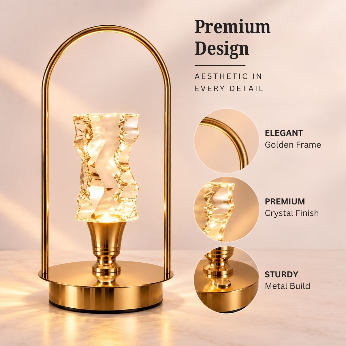 Premium Crystal Touch Lamp – Golden