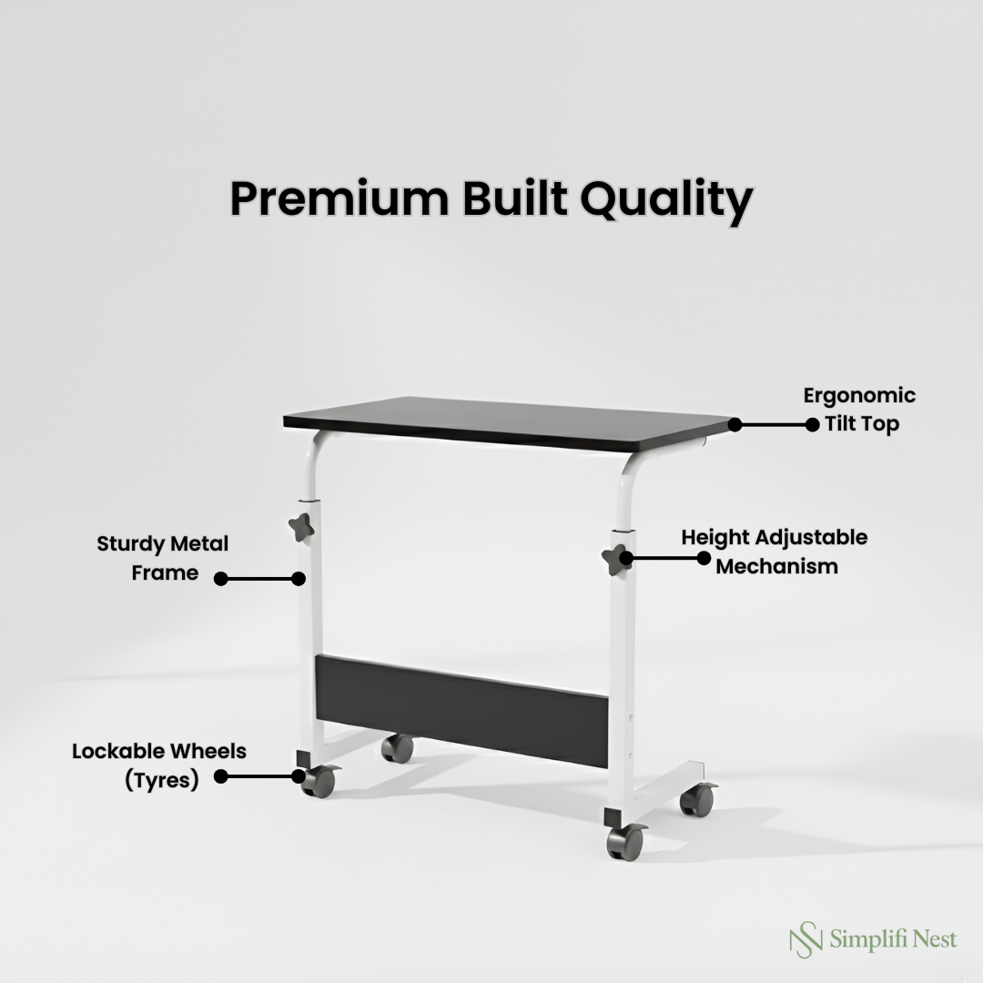 Height-Adjustable Portable Laptop Table with Wheels