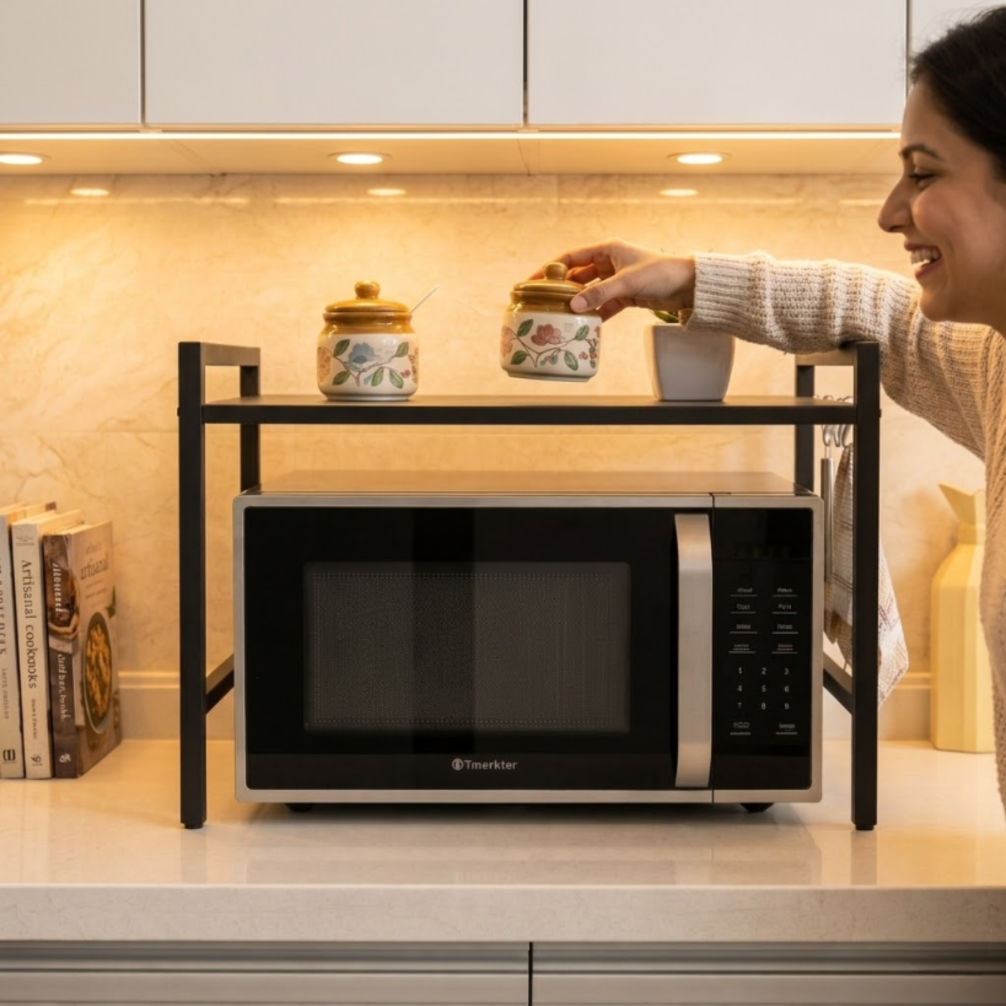 Metal OTG Microwave Rack Hooks Close-Up – Powder Coated Kitchen Stand – SimplifiNest India