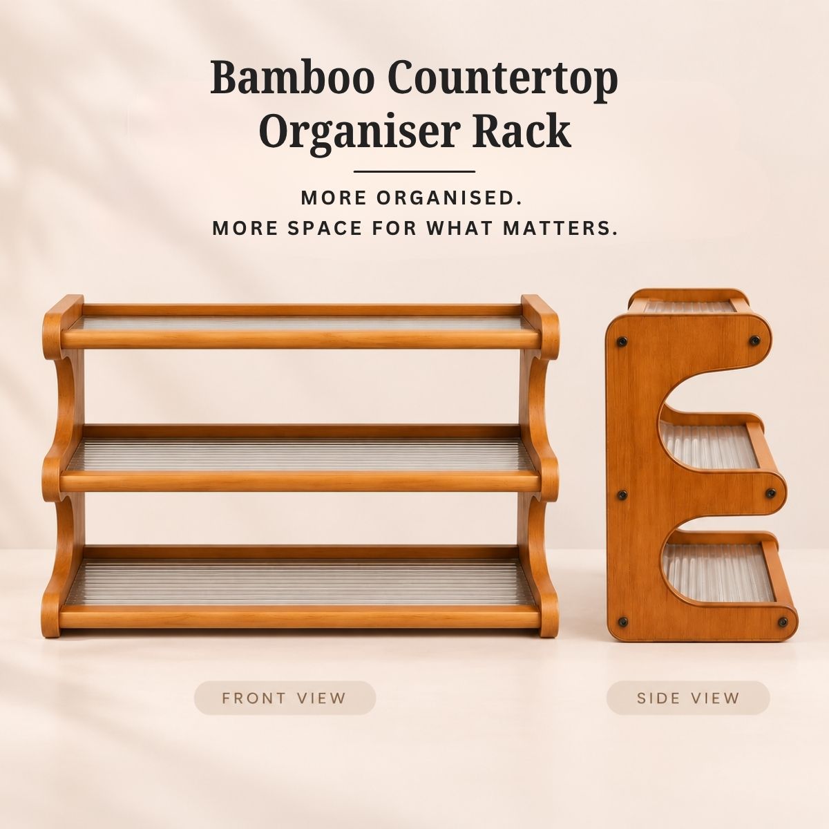 Bamboo Countertop Organiser Rack with Fibre Panels | Kitchen, Bathroom & Desk