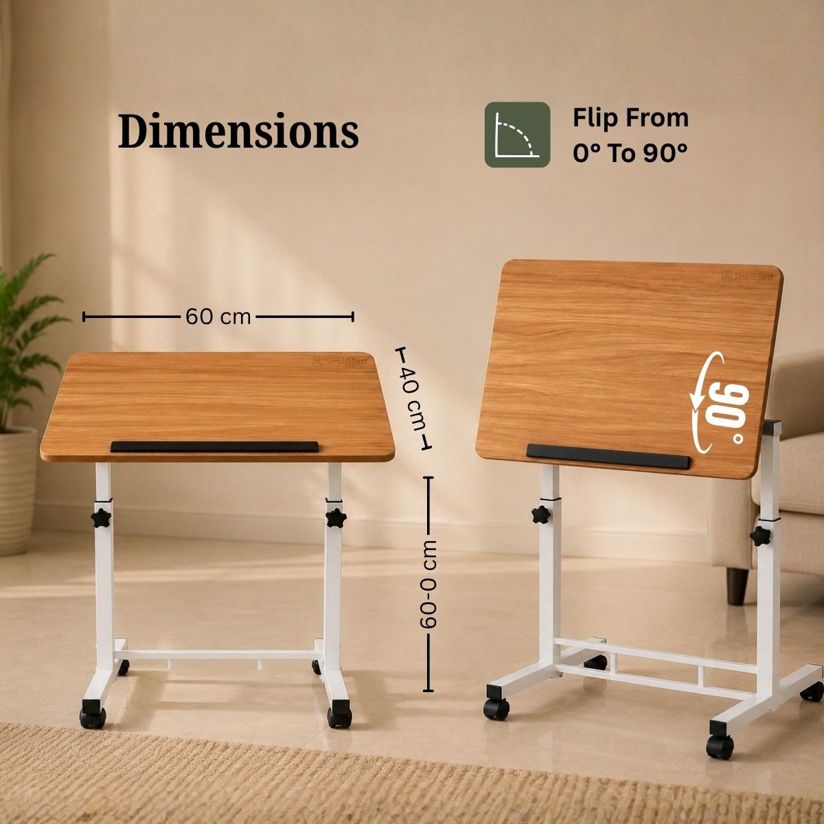 Adjustable Height Laptop Table & Standing Desk | 60–90cm | Wood + Iron