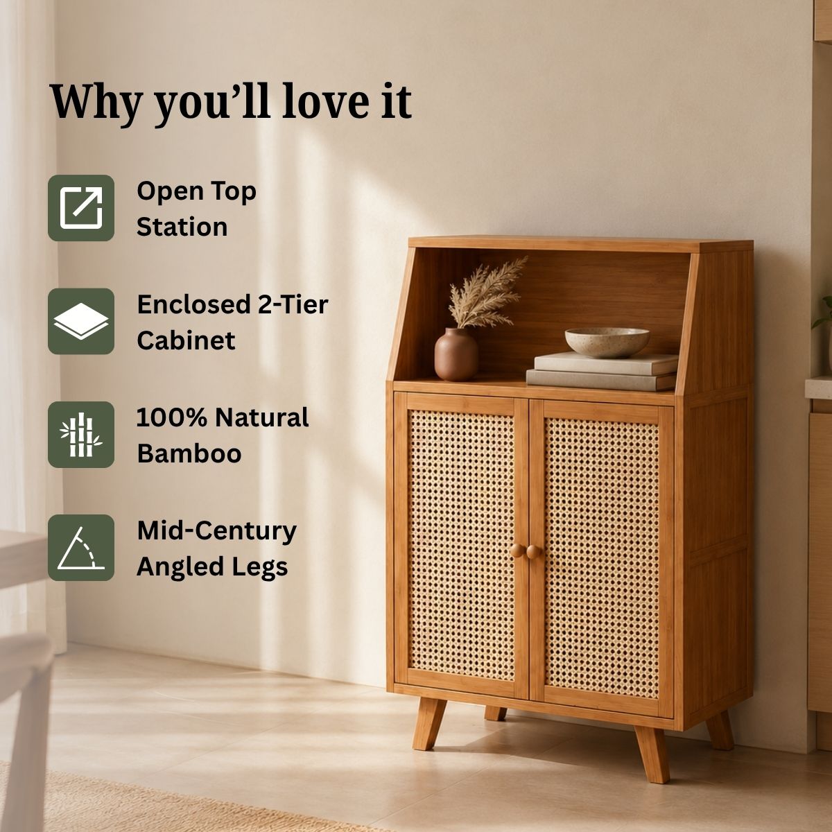 Premium Bamboo Coffee Station & Storage Cabinet