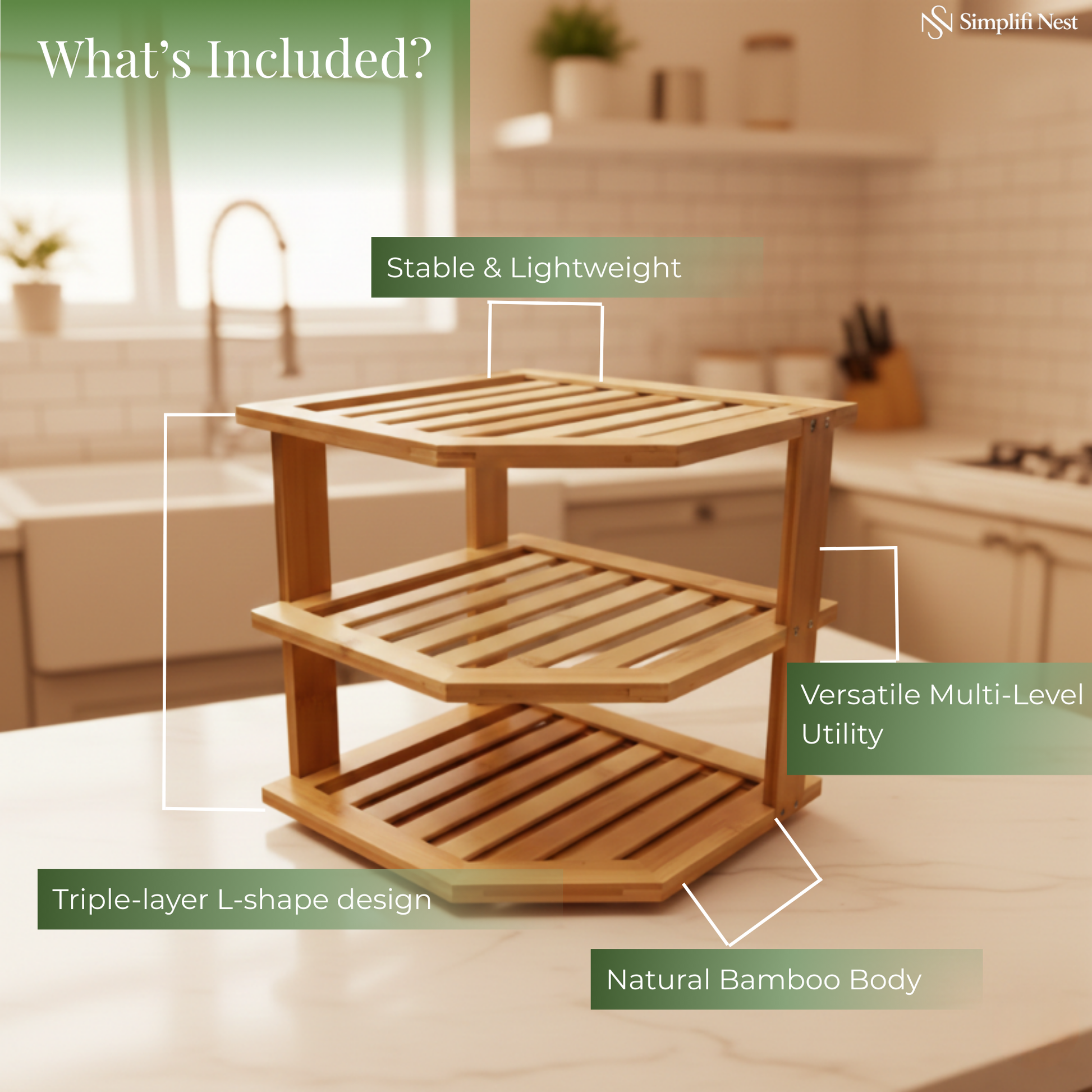 3-Tier Bamboo Corner Shelf Kitchen Countertop Organizer India – Space Saver Rack – SimplifiNest