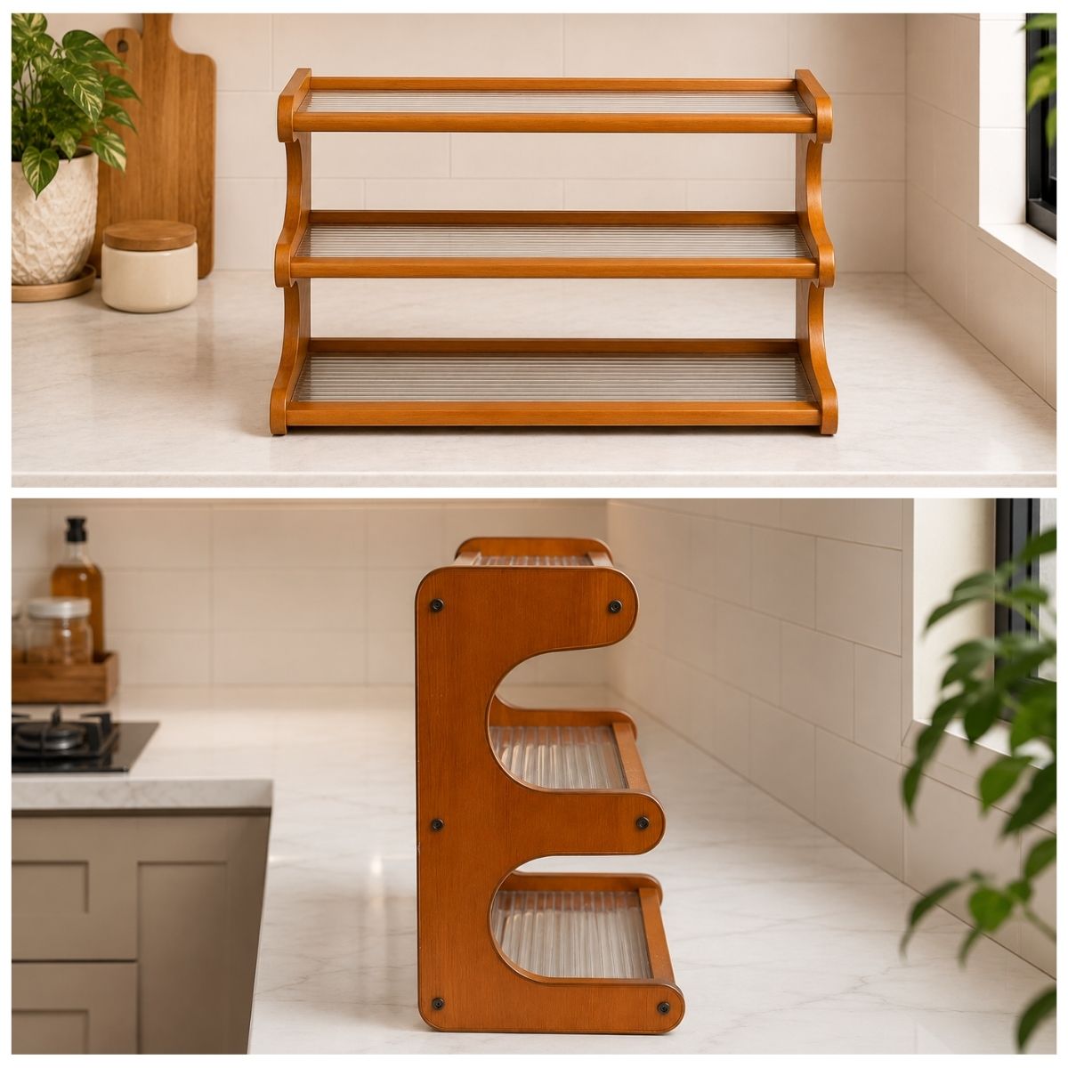 Bamboo Countertop Organiser Rack with Fibre Panels | Kitchen, Bathroom & Desk