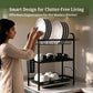 3-Tier Steel Dish Rack with Drip Tray - Black Matte | For Indian Kitchen Countertops