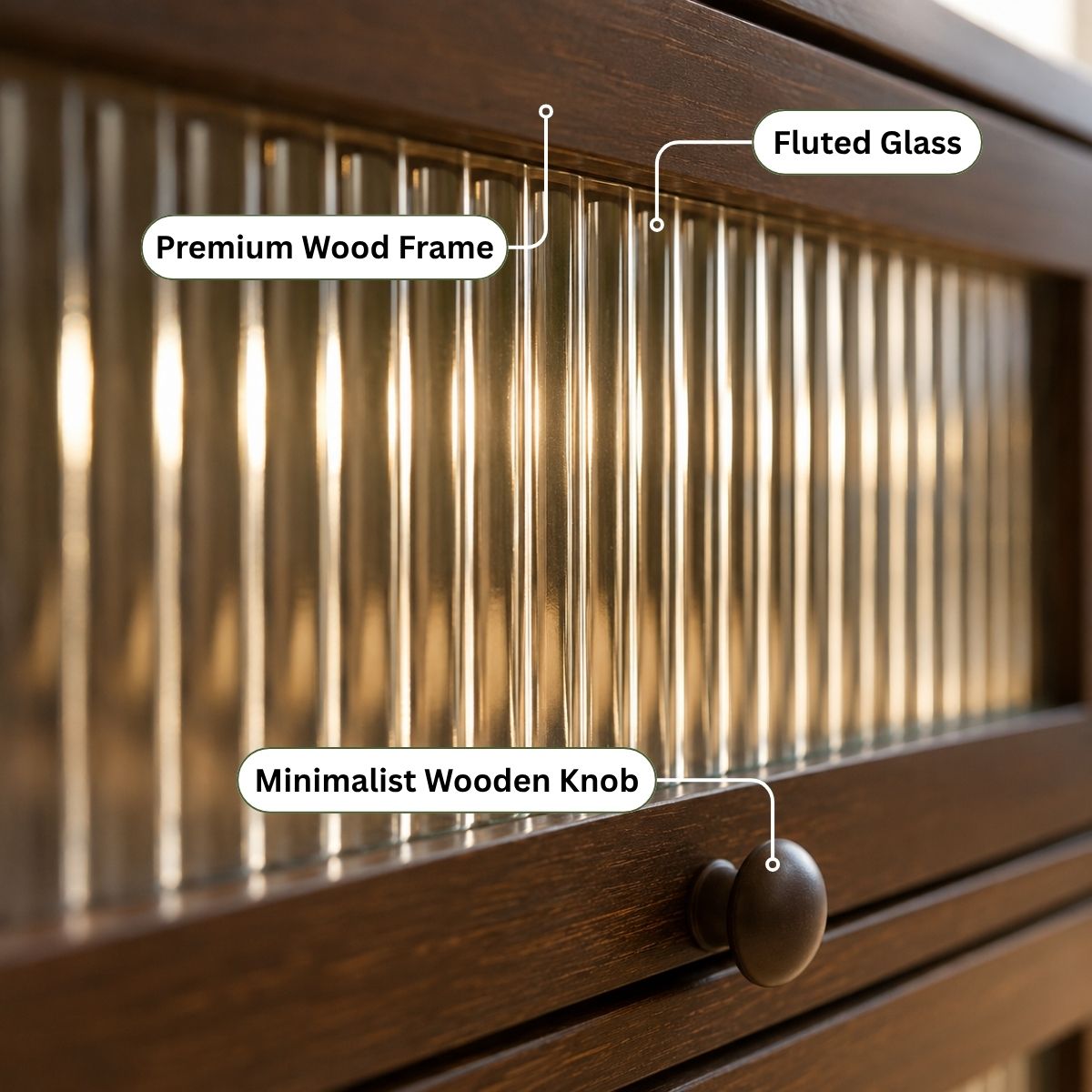Bamboo Cabinet with Fluted Doors | Fits Under Wall Units | Spice & Cutlery Storage